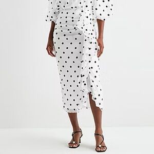 Worthington Polka Dot Chiffon Skirt White Navy Ruffle Size 14 NWT Parisian